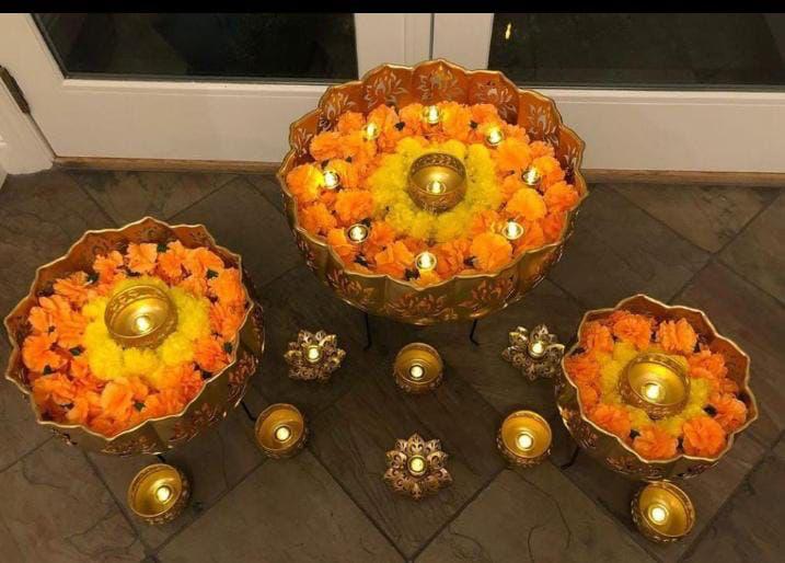 Elegant Floral Urli Bowl With Stand